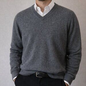 Casablanca Premium Sweater Men’s Size 44 Pure Wool Extra fine Grey V-Neck
